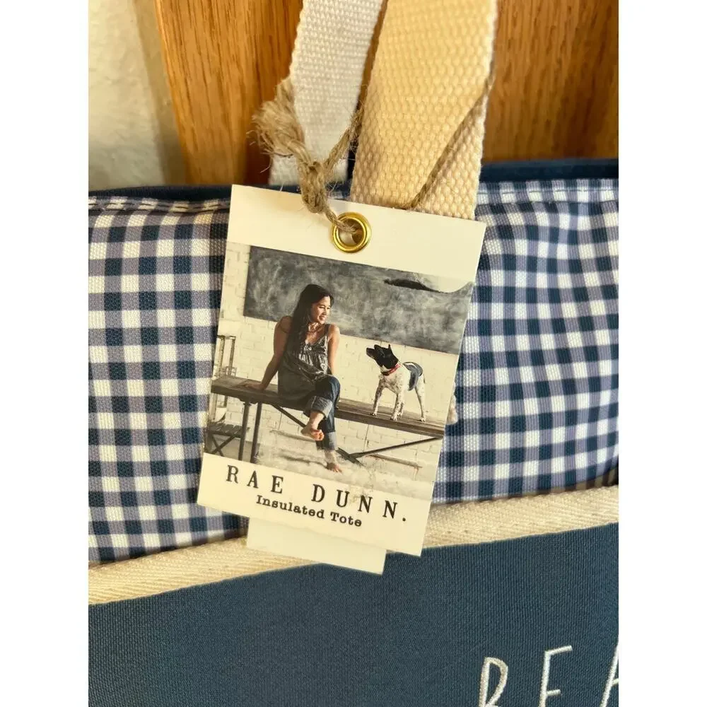 Rae Dunn Blue Cream Insulated Beach Large Tote Bag